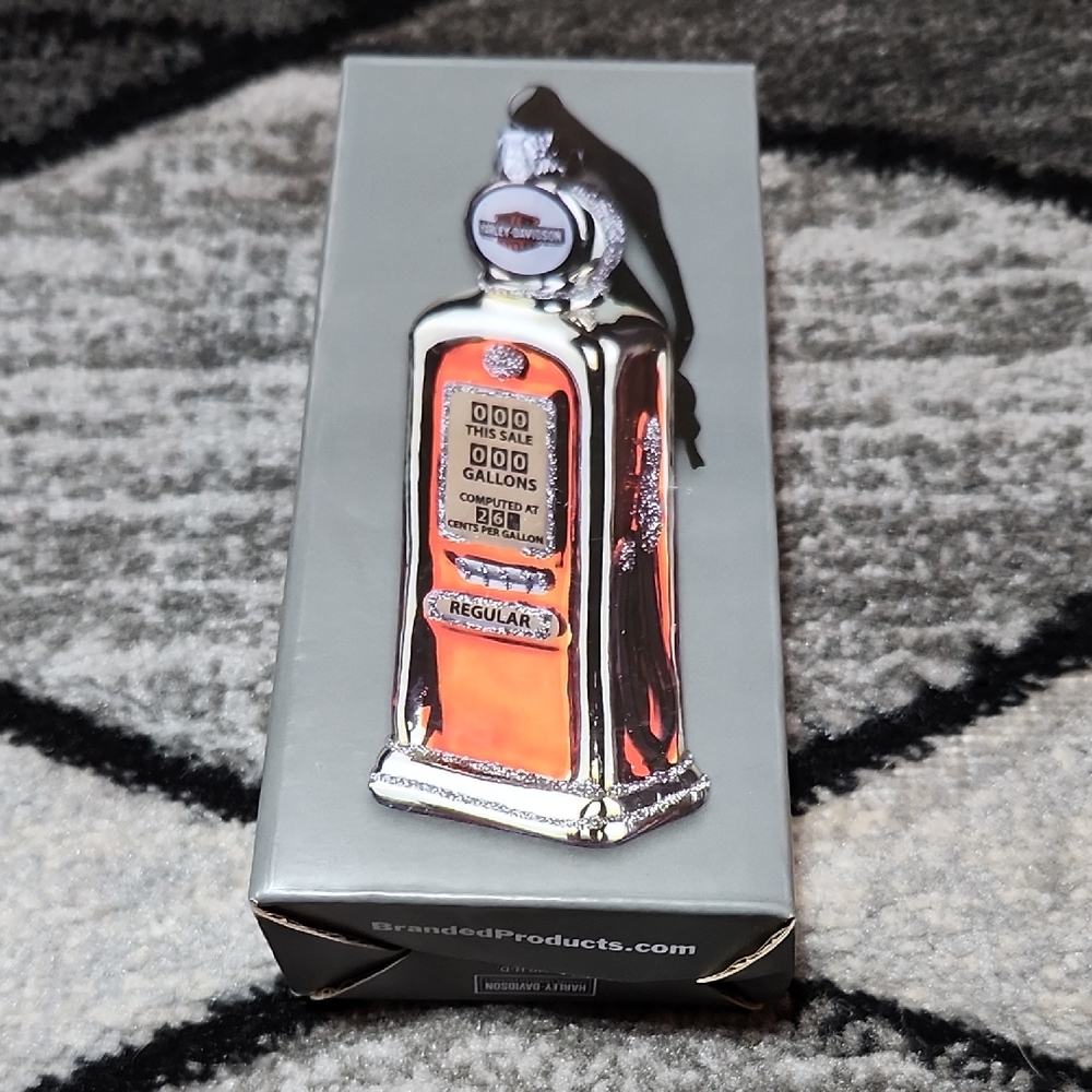 HARLEY DAVIDSON CRAFTED BAR & SHIELD GLITTER GAS PUMP ORNAMENT CHRISTMAS